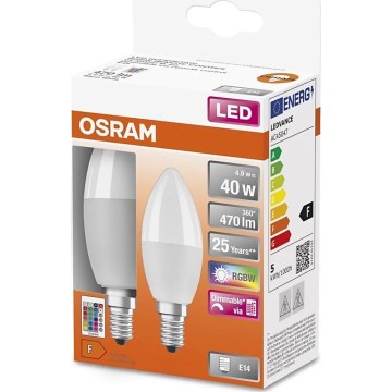 SET 2x LED RGBW Zatemnitvena žarnica B38 E14/4,9W/230V 2700K + Daljinski upravljalnik - Osram