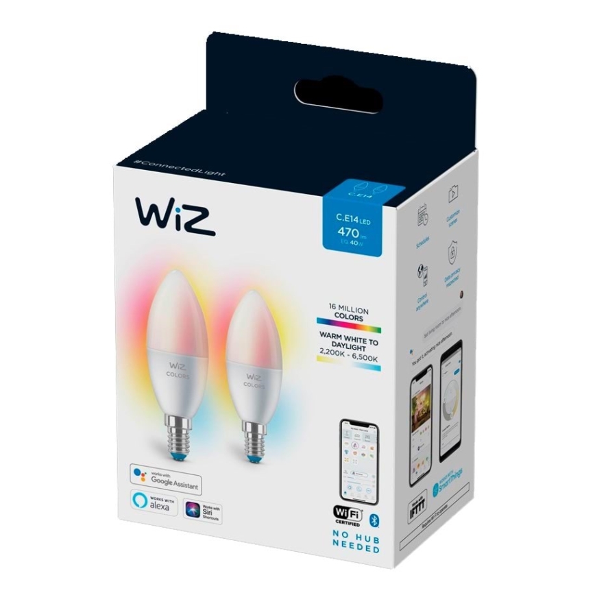 SET 2x LED RGBW Zatemnitvena žarnica C37 E14/4,9W/230V 2200-6500K Wi-Fi - WiZ