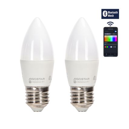 SET 2x LED RGBW Zatemnitvena žarnica MESH Pametni C37 E27/6,5W/230V 2700-6500K + Daljinski upravljalnik - Aigostar