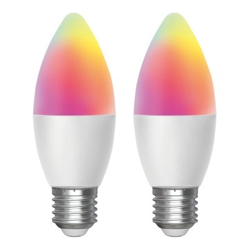 SET 2x LED RGBW Zatemnitvena žarnica MESH Pametni C37 E27/6,5W/230V 2700-6500K + Daljinski upravljalnik - Aigostar