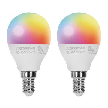 SET 2x LED RGBW Zatemnitvena žarnica MESH Pametni G45 E14/6,5W/230V 2700-6500K - Aigostar