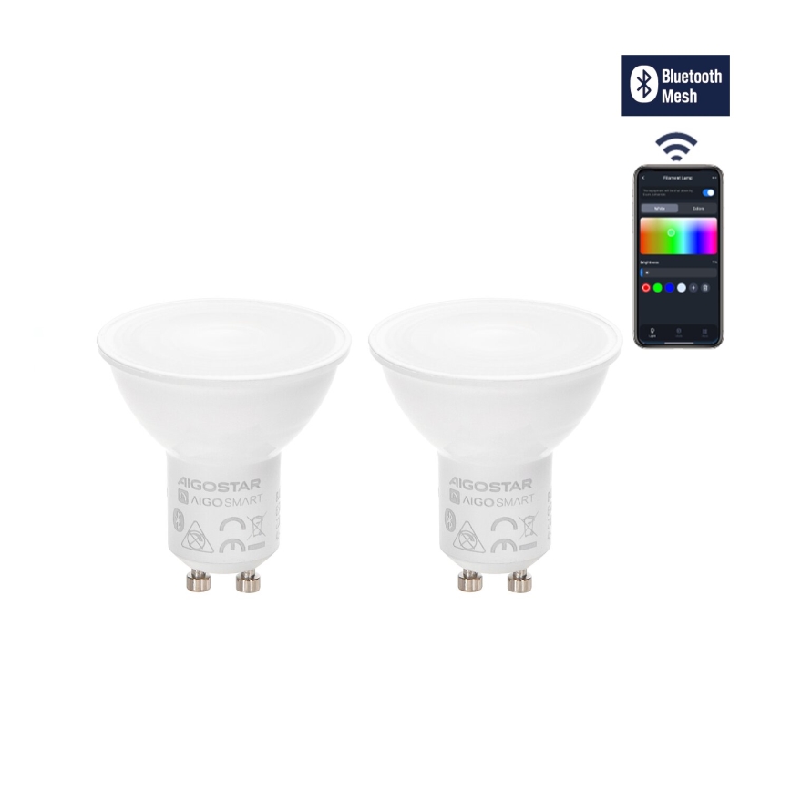 SET 2x LED RGBW Zatemnitvena žarnica MESH Pametni GU10/6,5W/230V 2700-6500K - Aigostar