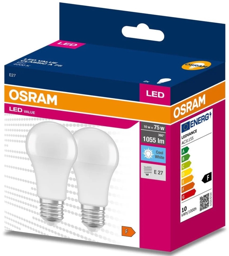 SET 2x LED Žarnica A60 E27/10W/230V 4000K - Osram