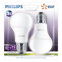 SET 2x LED Žarnica Philips A60 E27/11W/230V 2700K
