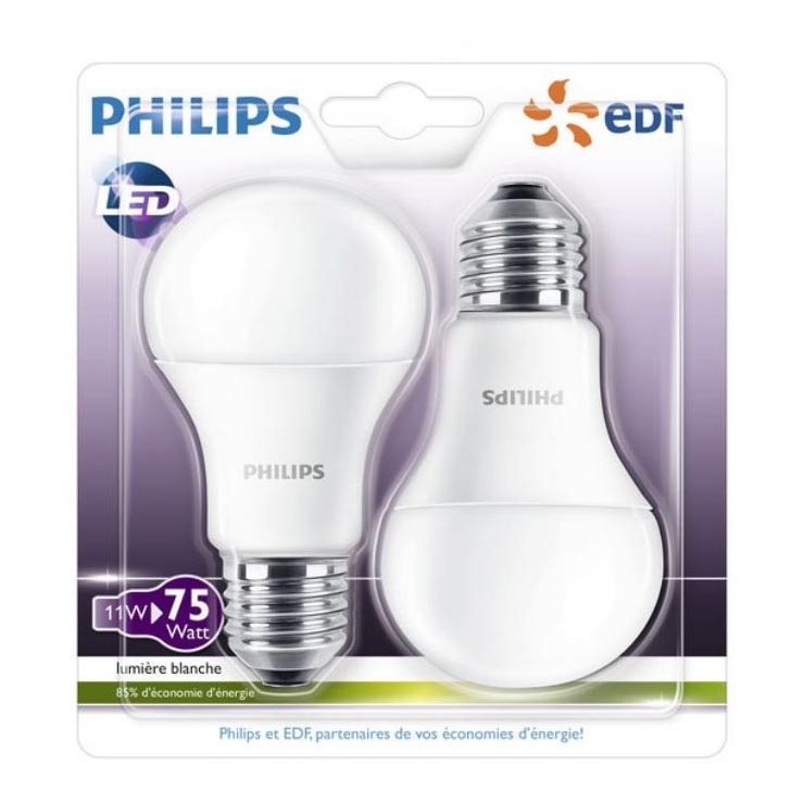 SET 2x LED Žarnica Philips A60 E27/11W/230V 2700K