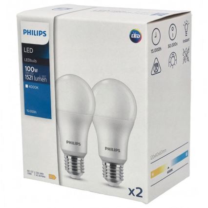 SET 2x LED Žarnica Philips A67 E27/13W/230V 4000K