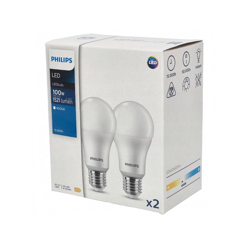 SET 2x LED Žarnica Philips A67 E27/13W/230V 4000K