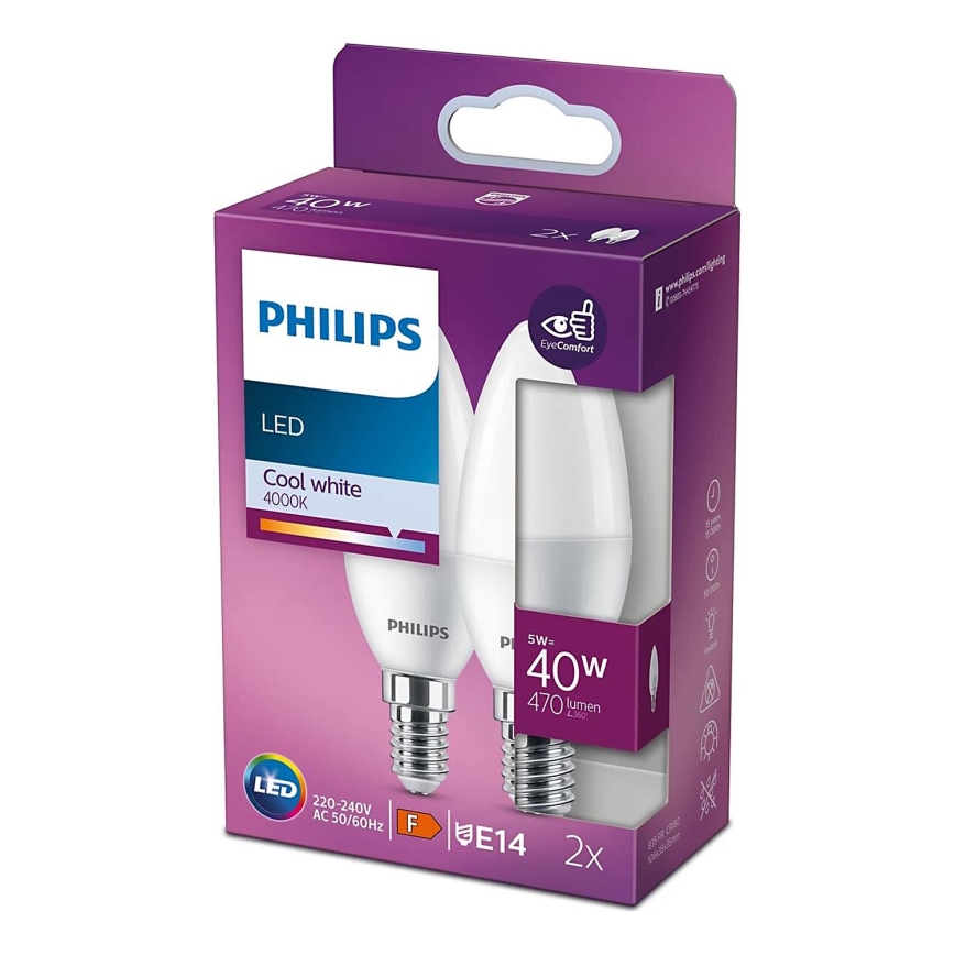 SET 2x LED Žarnica Philips B35 E14/5W/230V 4000K