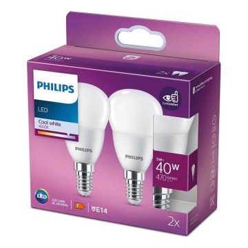 SET 2x LED Žarnica Philips P45 E14/5W/230V 4000K