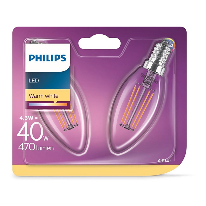 SET 2x LED Žarnica Philips VINTAGE E14/4,3W/230V 2700K