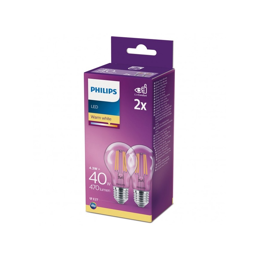 SET 2x LED Žarnica VINTAGE Philips A60 E27/4,3W/230V 2700K