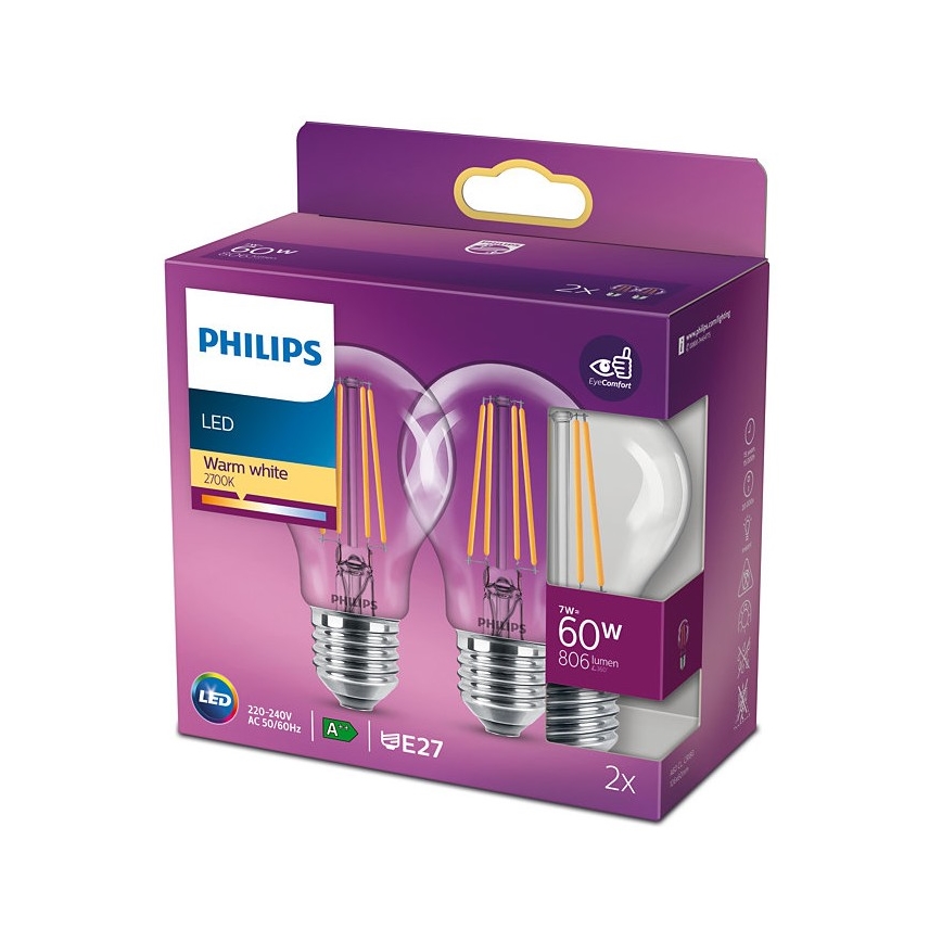 SET 2x LED Žarnica VINTAGE Philips E27/7W/230V 2700K