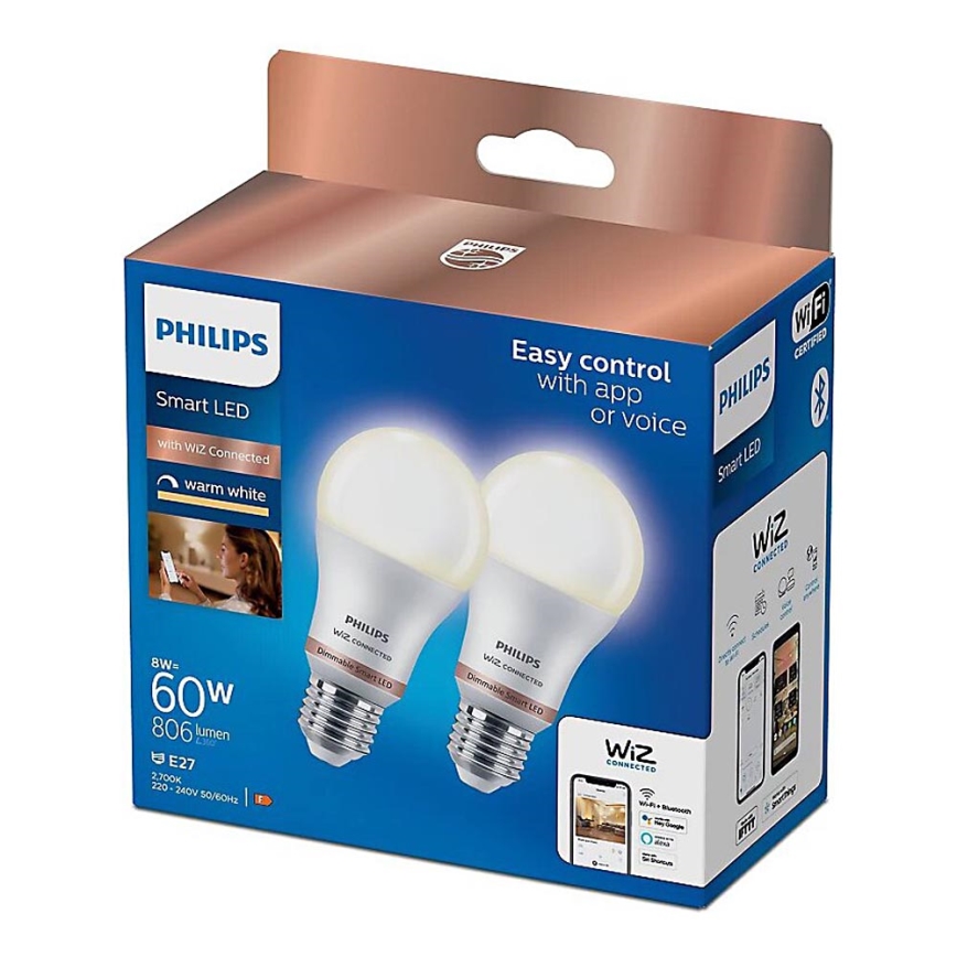 SET 2x LED Zatemnitvena žarnica Philips A60 E27/8W/230V Wi-Fi