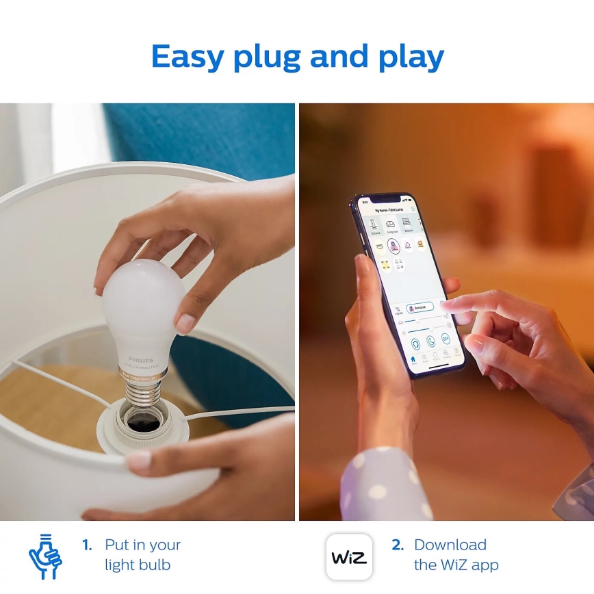 SET 2x LED Zatemnitvena žarnica Philips A60 E27/8W/230V Wi-Fi