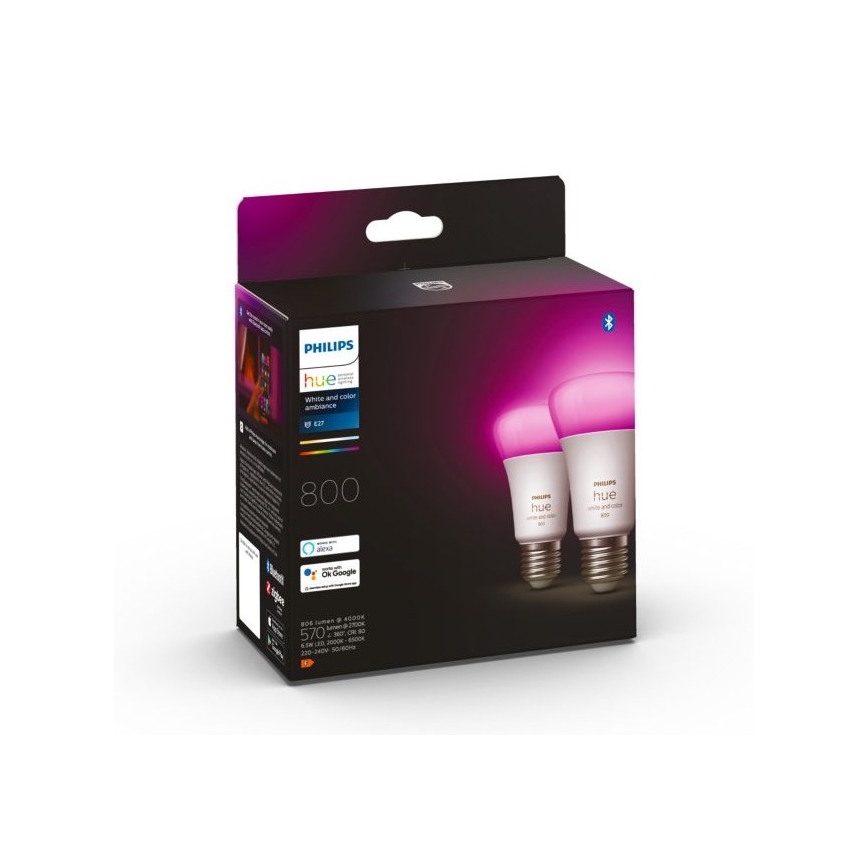 SET 2x LED Zatemnitvena žarnica Philips Hue White And Color Ambiance A60 E27/6,5W/230V 2000-6500K