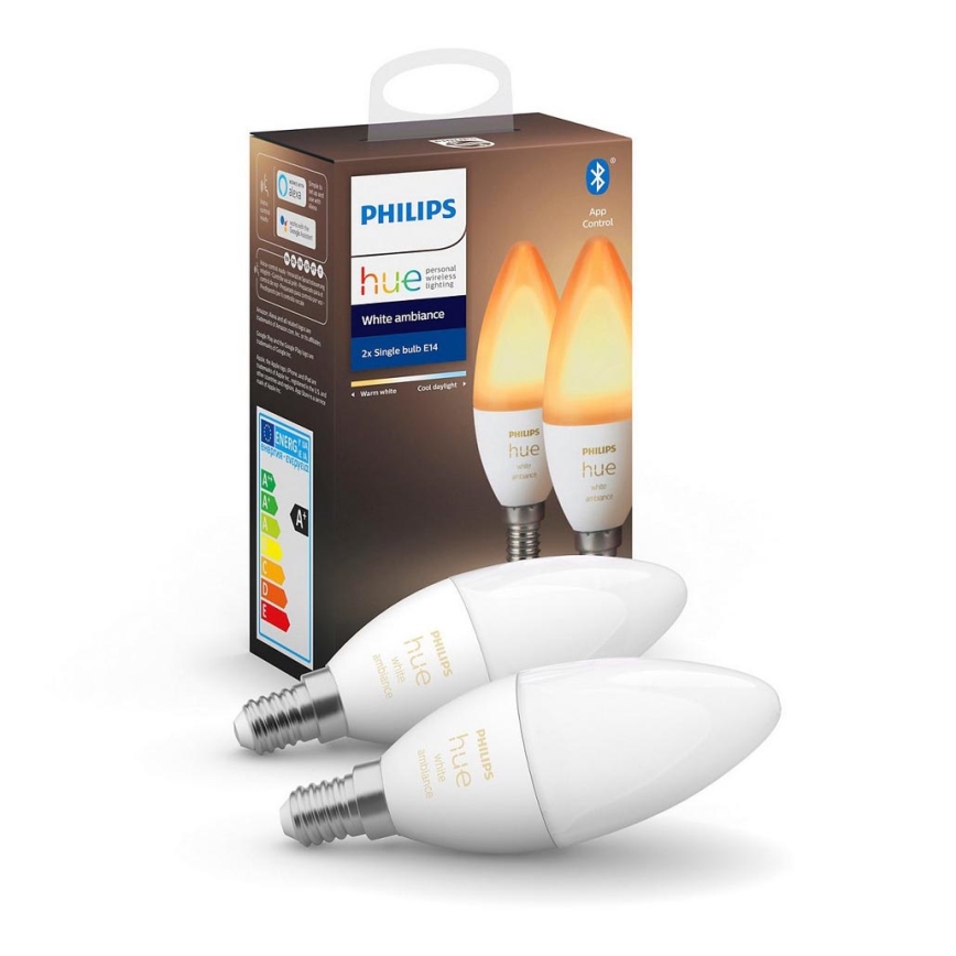 SET 2x LED Zatemnitvena žarnica Philips Hue WHITE AMBIANCE B39 E14/4W/230V 2200K-6500K