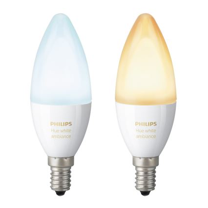 SET 2x LED Zatemnitvena žarnica Philips Hue WHITE AMBIANCE E14/6W/230V 2200-6500K