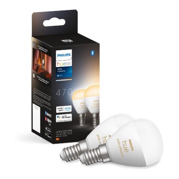 SET 2x LED Zatemnitvena žarnica Philips Hue WHITE AMBIANCE P45 E14/5,1W/230V 2200-6500K