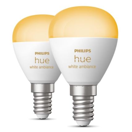 SET 2x LED Zatemnitvena žarnica Philips Hue WHITE AMBIANCE P45 E14/5,1W/230V 2200-6500K