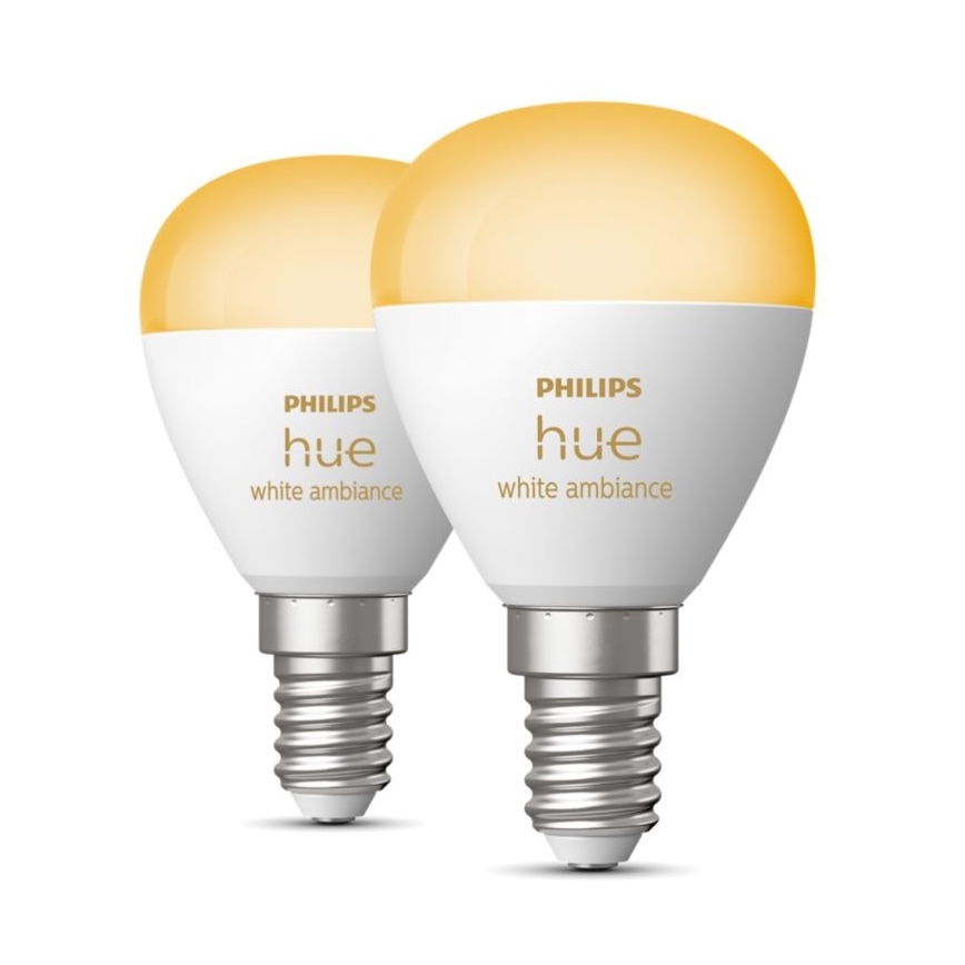 SET 2x LED Zatemnitvena žarnica Philips Hue WHITE AMBIANCE P45 E14/5,1W/230V 2200-6500K