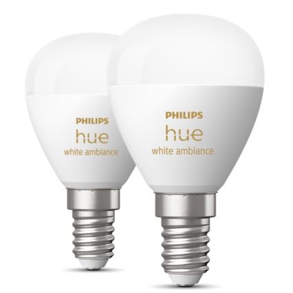 SET 2x LED Zatemnitvena žarnica Philips Hue WHITE AMBIANCE P45 E14/5,1W/230V 2200-6500K