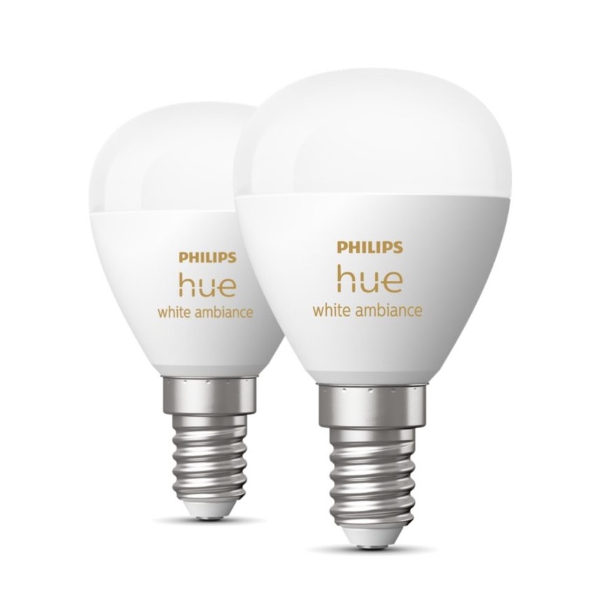 SET 2x LED Zatemnitvena žarnica Philips Hue WHITE AMBIANCE P45 E14/5,1W/230V 2200-6500K