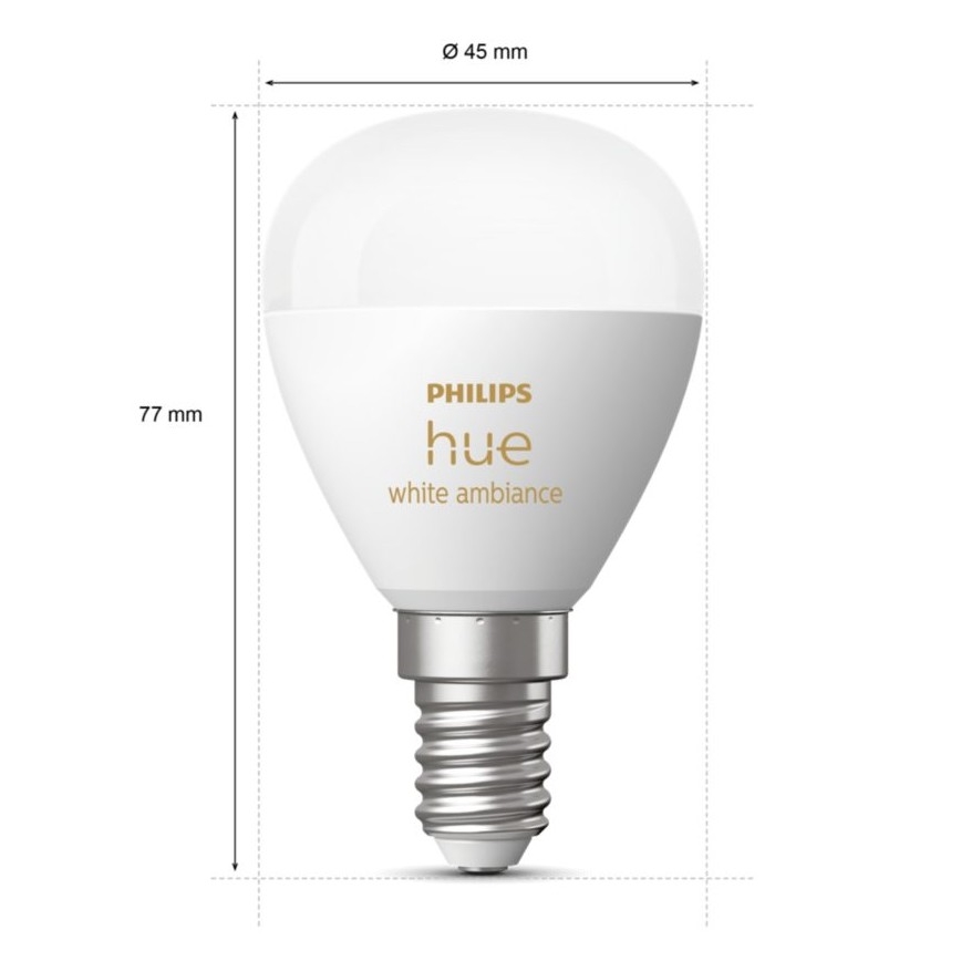 SET 2x LED Zatemnitvena žarnica Philips Hue WHITE AMBIANCE P45 E14/5,1W/230V 2200-6500K
