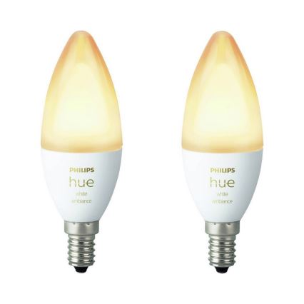 SET 2x LED Zatemnitvena žarnica Philips Hue WHITE AMBIANCE B39 E14/4W/230V 2200K-6500K