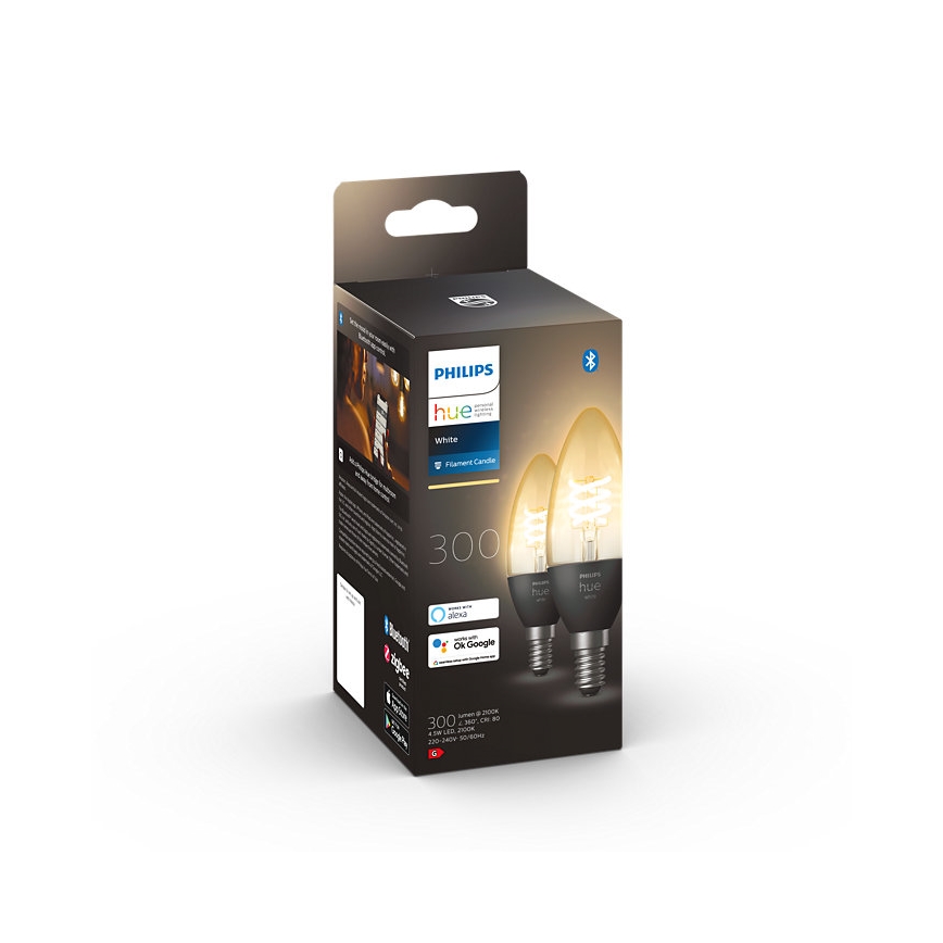 SET 2x LED Zatemnitvena žarnica Philips Hue WHITE FILAMENT E14/4,5W/230V 2100K