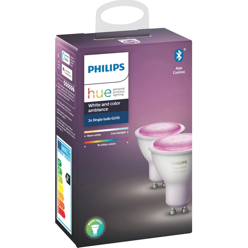 KOMPLET 2x LED Zatemnitvena žarnica Philips HUE WHITE AND COLOR AMBIANCE GU10/5,7W/230V