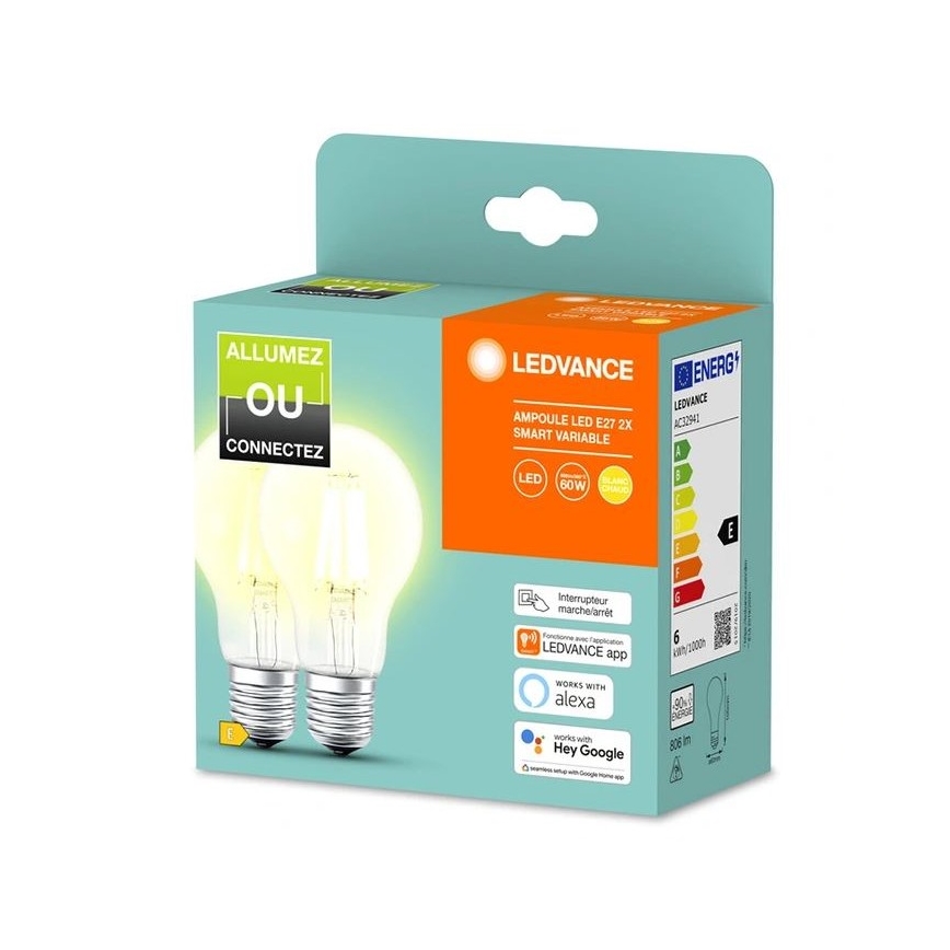 SET 2x LED Zatemnitvena žarnica SMART+ A60 E27/6W/230V 2700K - Ledvance