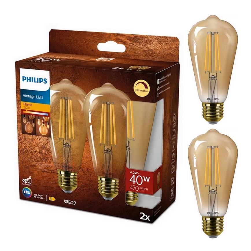 SET 2x LED Zatemnitvena žarnica VINTAGE Philips ST64 E27/4,2W/230V 2200K