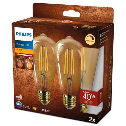 SET 2x LED Zatemnitvena žarnica VINTAGE Philips ST64 E27/4,2W/230V 2200K
