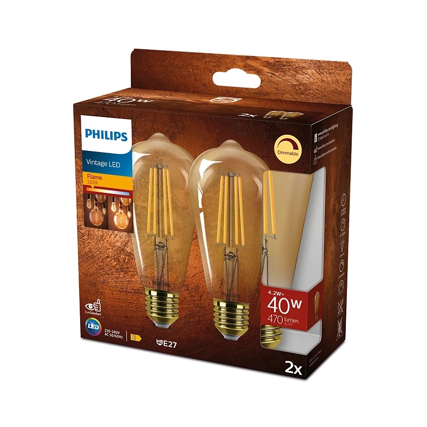 SET 2x LED Zatemnitvena žarnica VINTAGE Philips ST64 E27/4,2W/230V 2200K