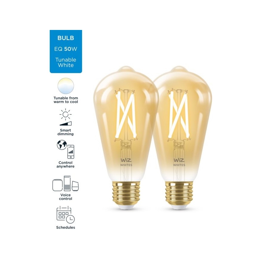 SET 2x LED Zatemnitvena žarnica VINTAGE FILAMENT ST64 E27/6,7W/230V 2000-5000K Wi-Fi - WiZ