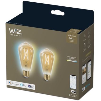 SET 2x LED Zatemnitvena žarnica VINTAGE FILAMENT ST64 E27/6,7W/230V 2000-5000K Wi-Fi - WiZ