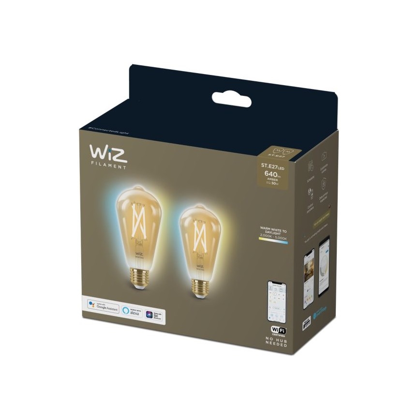SET 2x LED Zatemnitvena žarnica VINTAGE FILAMENT ST64 E27/6,7W/230V 2000-5000K Wi-Fi - WiZ