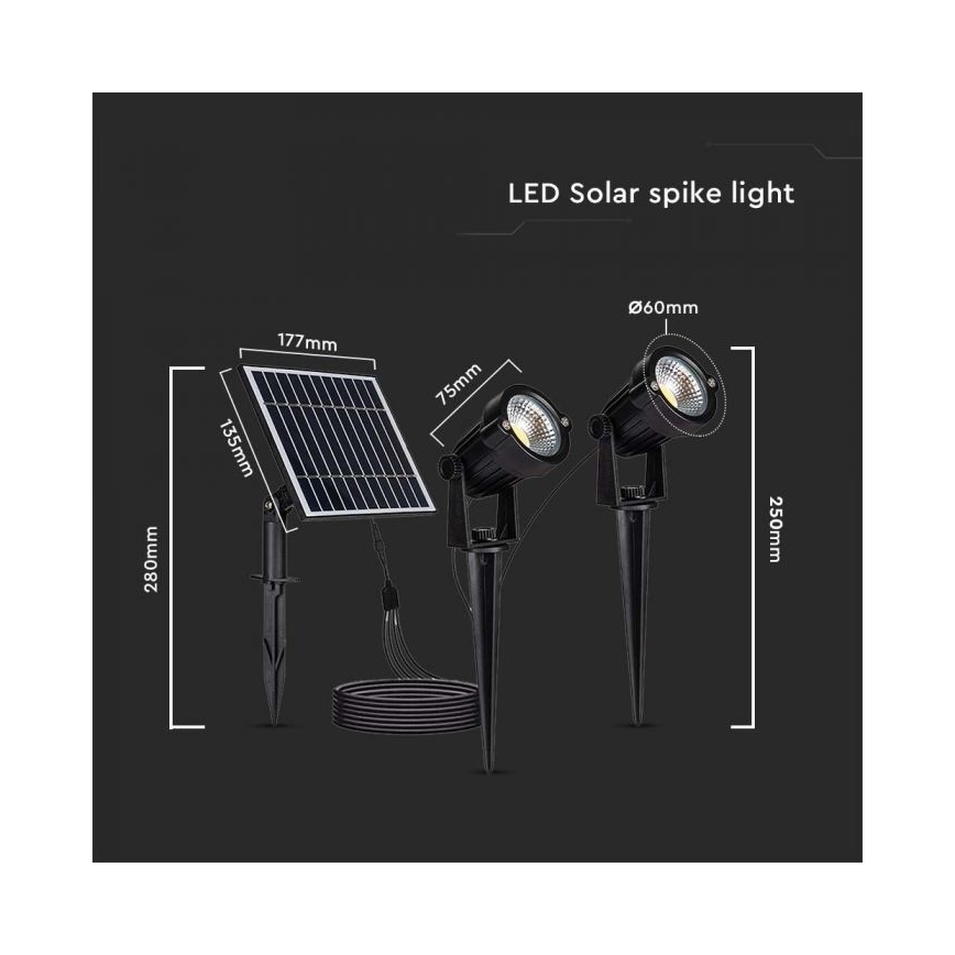 SET 2x LED Zunanja solarna svetilka 2xLED/1,2W/3,7V IP65 3000K