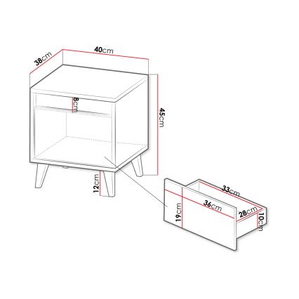 SET 2x Nočna omarica NORD 45x40 cm hrast wotan/antracit