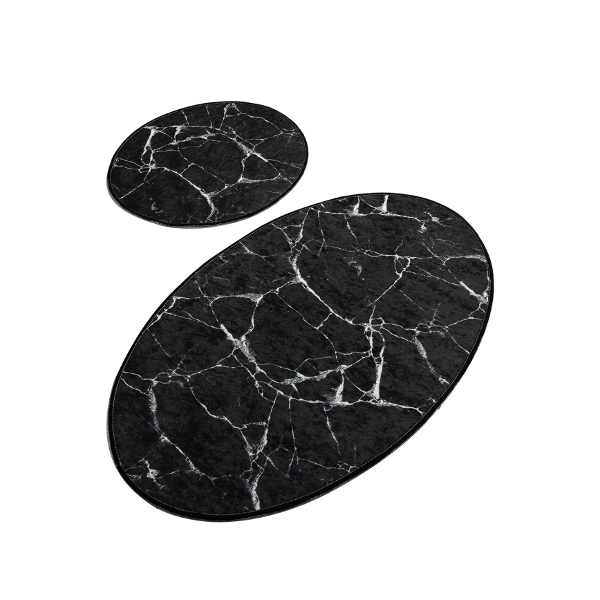 SET 2x Podloga za kopalnico MARBLE 50x60/60x100 cm črna