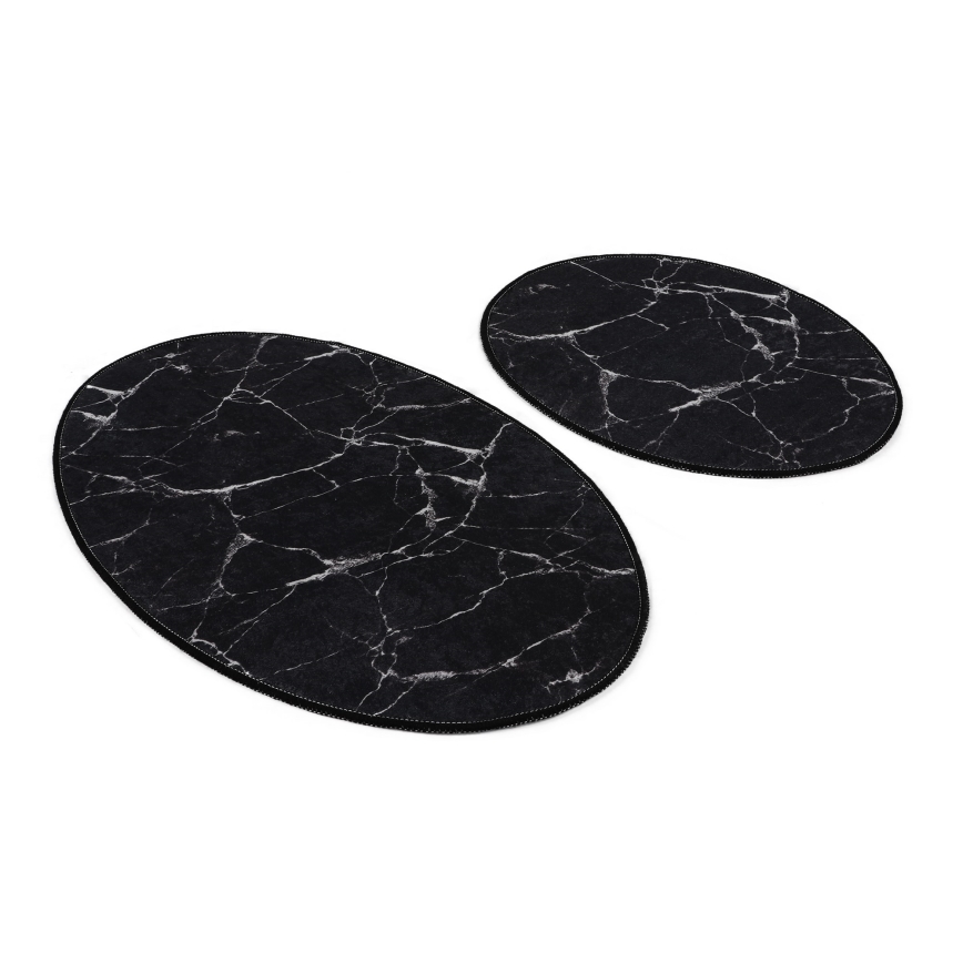 SET 2x Podloga za kopalnico MARBLE 50x60/60x100 cm črna