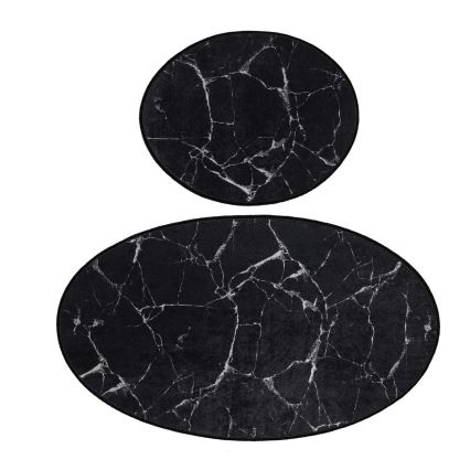 SET 2x Podloga za kopalnico MARBLE 50x60/60x100 cm črna