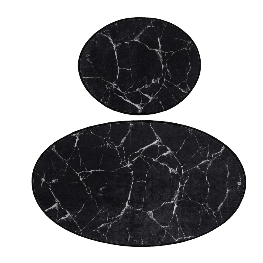SET 2x Podloga za kopalnico MARBLE 50x60/60x100 cm črna