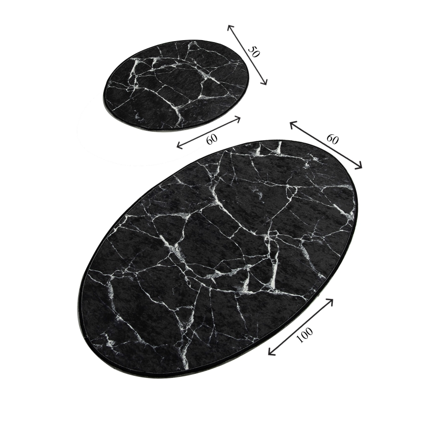 SET 2x Podloga za kopalnico MARBLE 50x60/60x100 cm črna