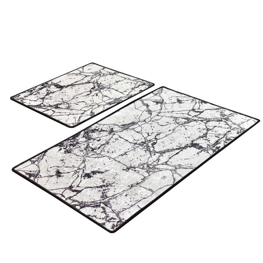 SET 2x Podloga za kopalnico MARBLE 60/100 cm bela/črna