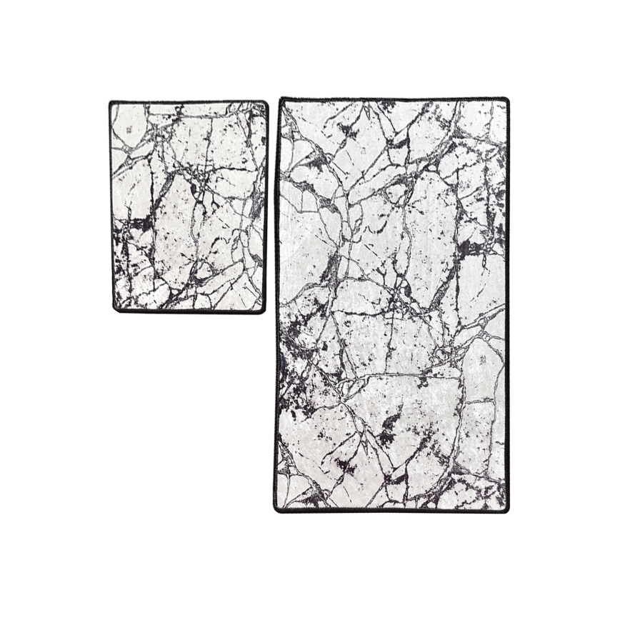 SET 2x Podloga za kopalnico MARBLE 60/100 cm bela/črna