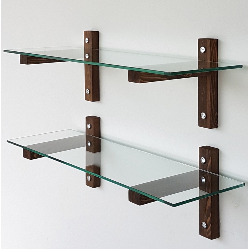 SET 2x Stenska polica 25x85 cm bor/prozorna