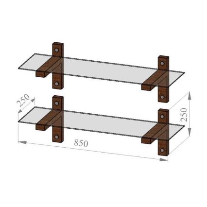 SET 2x Stenska polica 25x85 cm bor/prozorna