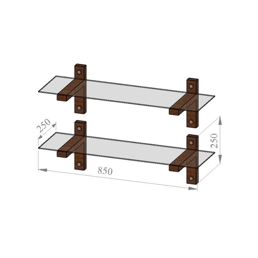SET 2x Stenska polica 25x85 cm bor/prozorna