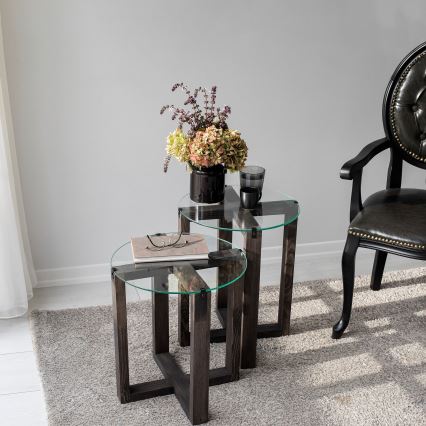 SET 2x Stranska mizica AMALFI pr. 40 cm bor/prozorna